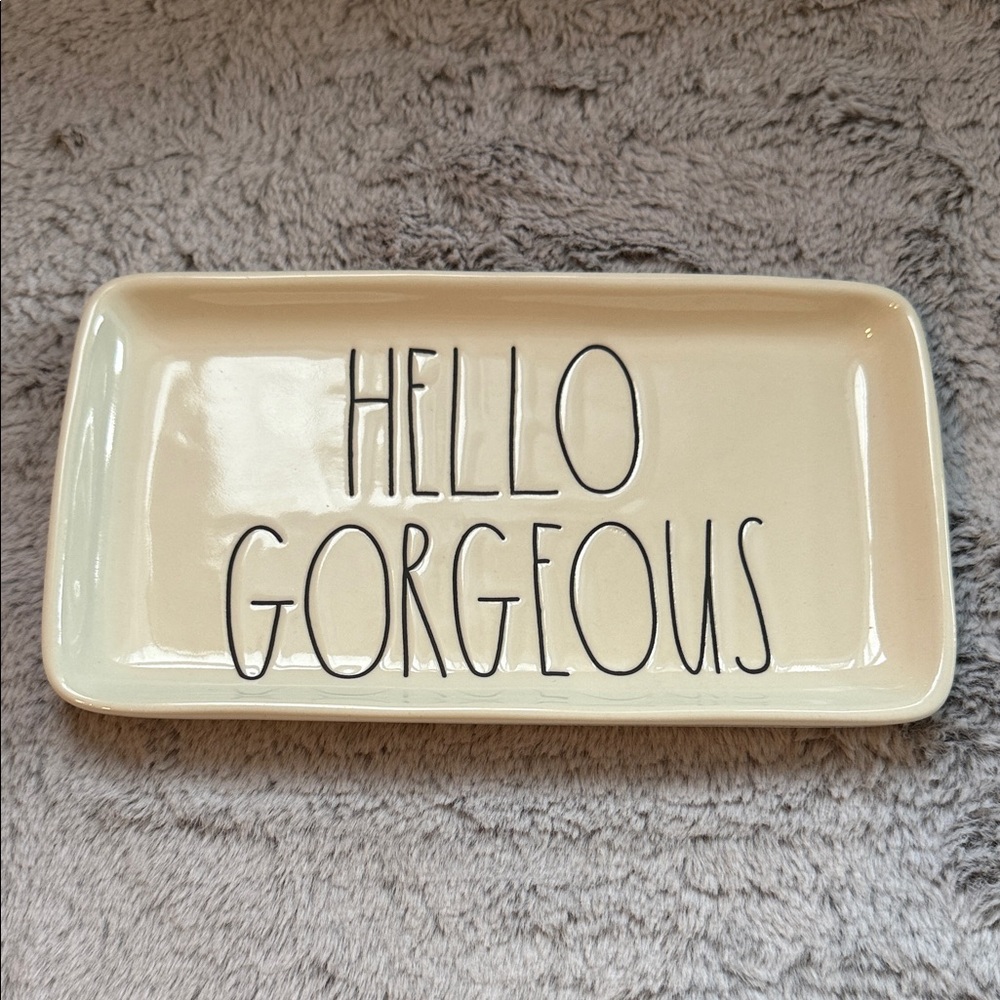 Rae Dunn Artisan Cream “HELLO GORGEOUS” Tray, 9x5”
